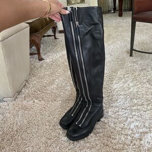 Alexander Wang RARE Double Zipper front Knee high black leather boots. Size 9